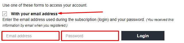 Image of the login form with an email and password